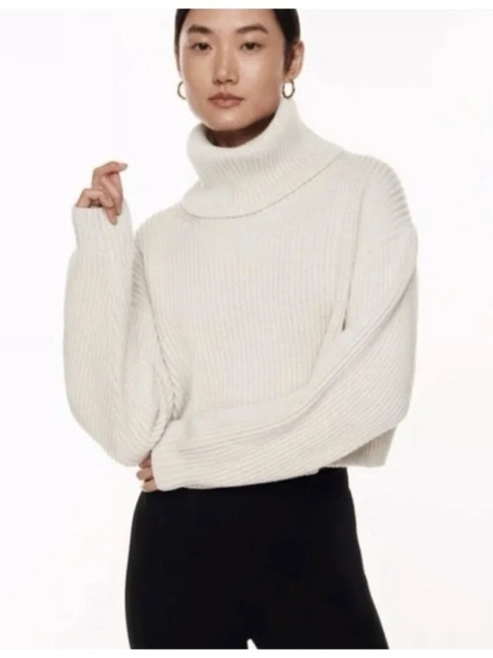 NWT Babaton Aritzia SML Guell Heather Birch Cropped Sweater 100% Merino Wool